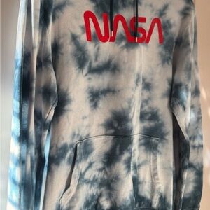 NASA Branded Pullover Hoodie in Light Blue and White